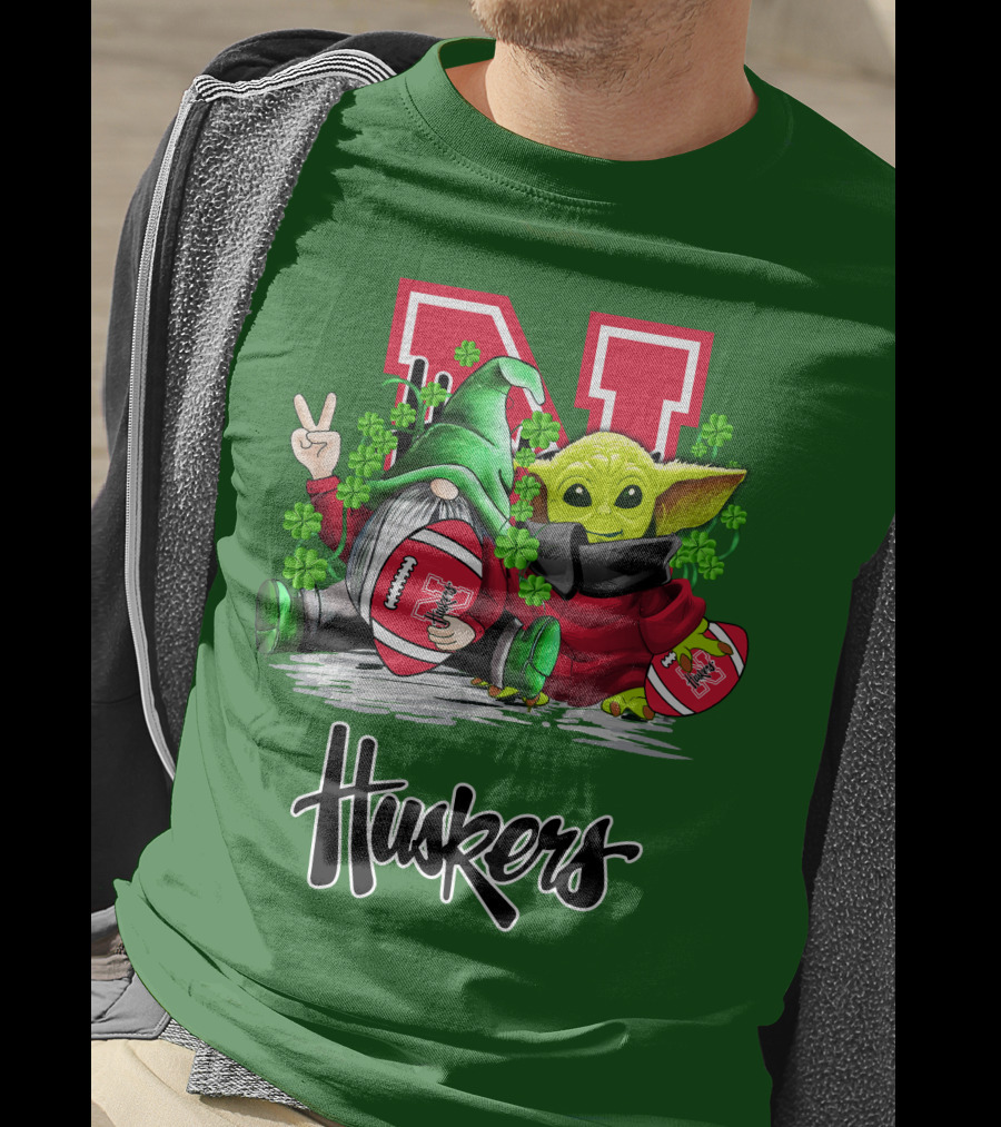 Huskers Nebraska Cornhuskers Football Saint Patrick's Day Green Character Football Image T-Shirt