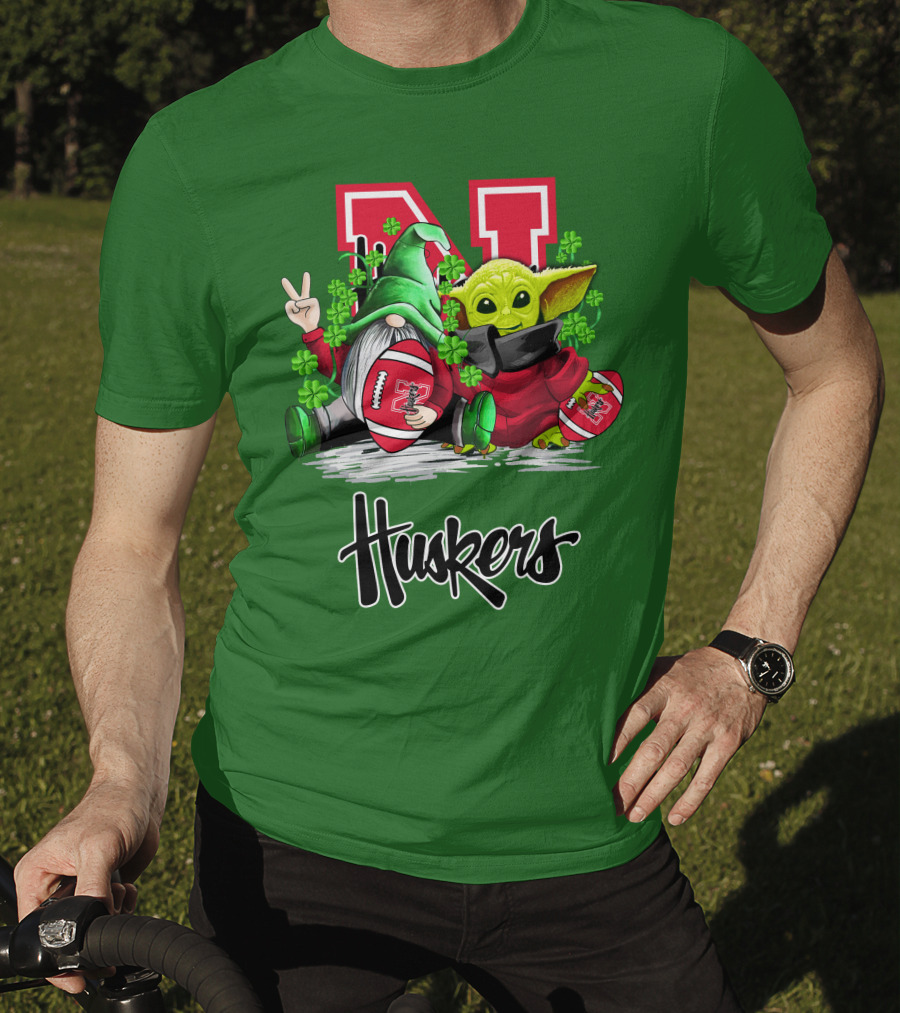 Huskers Nebraska Cornhuskers Football Saint Patrick's Day Green Character Football Image T-Shirt