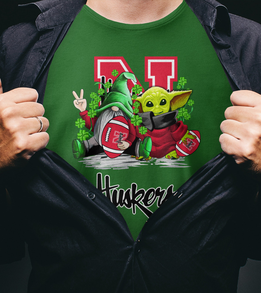 Huskers Nebraska Cornhuskers Football Saint Patrick's Day Green Character Football Image T-Shirt