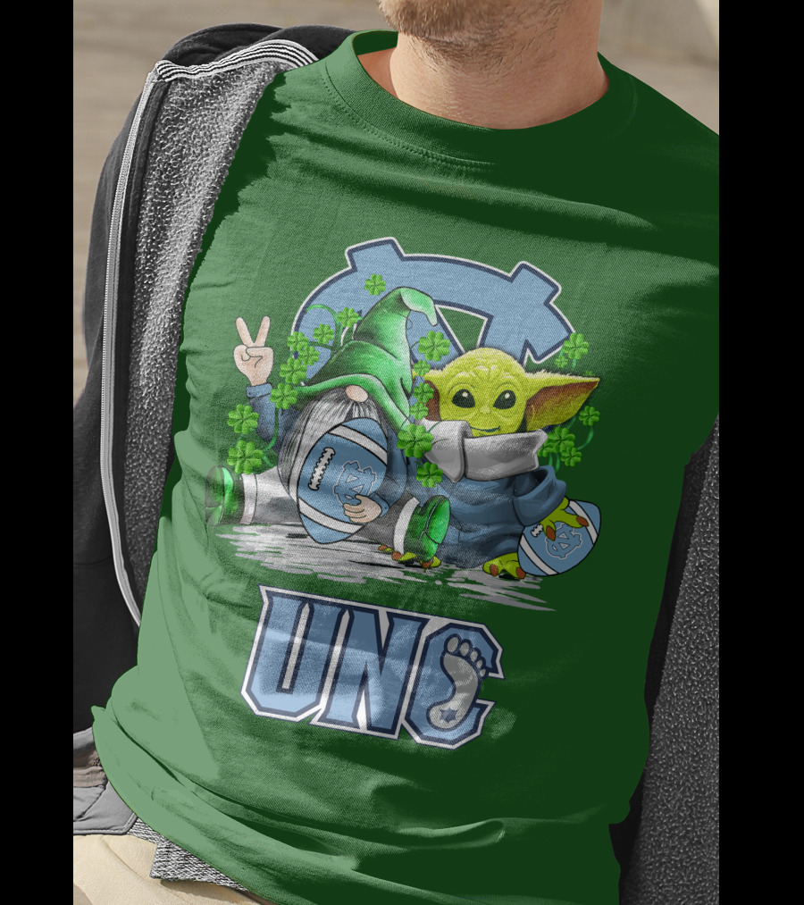 UNC Tar Heels St. Patrick's Day Football Yoda Gnome Clover T-Shirt
