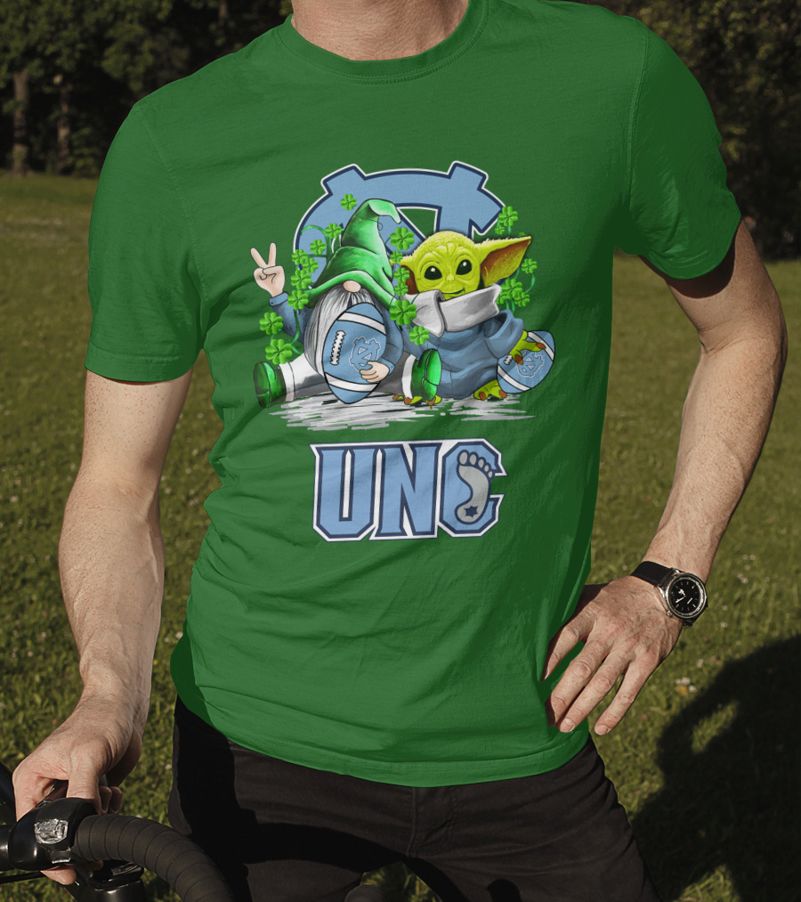 UNC Tar Heels St. Patrick's Day Football Yoda Gnome Clover T-Shirt