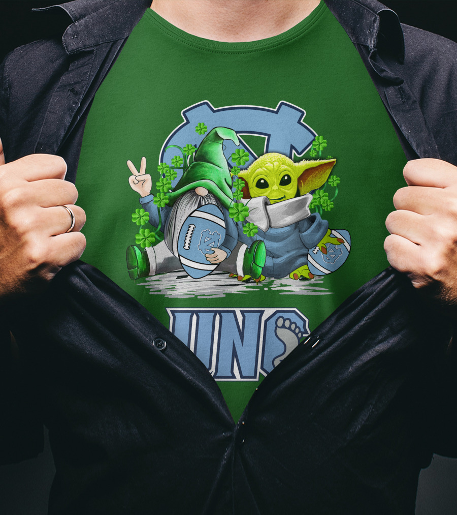 UNC Tar Heels St. Patrick's Day Football Yoda Gnome Clover T-Shirt