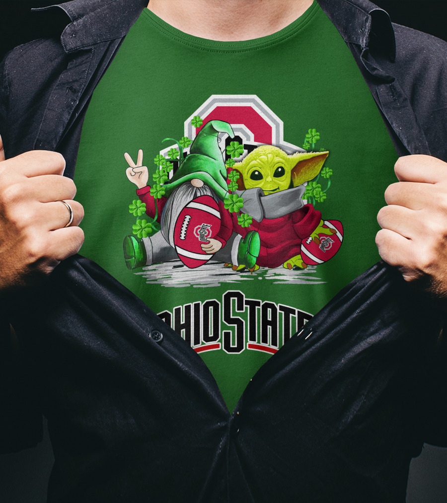 Ohio State Buckeyes Football St. Patrick’s Day Gnome And Yoda With Shamrocks T-Shirt