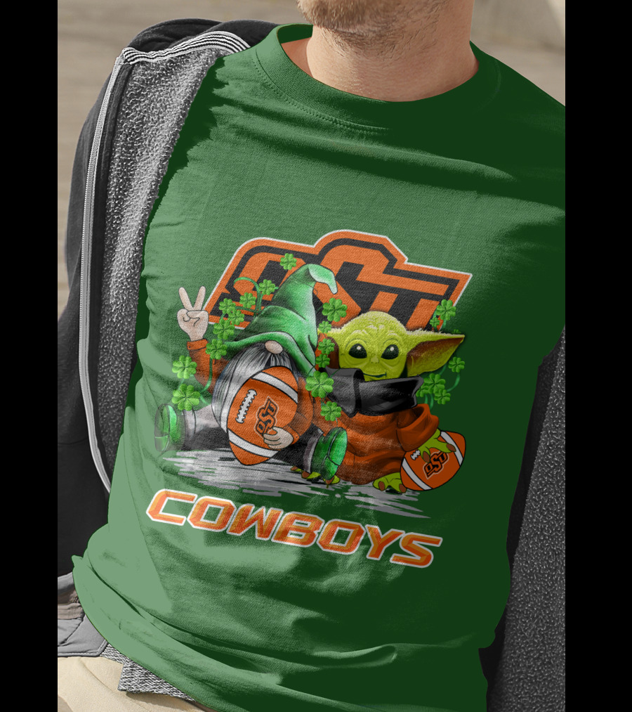 Oklahoma State Cowboys Football St. Patrick’s Day Yoda And Gnome T-Shirt