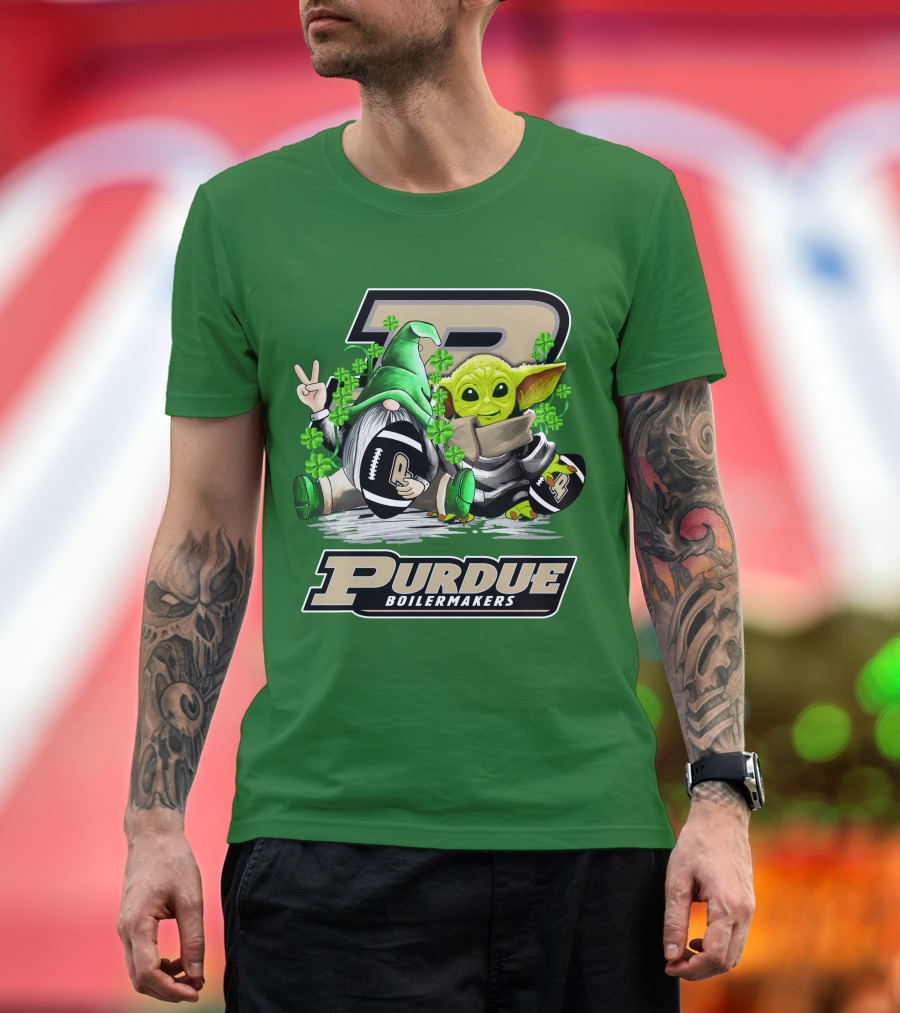 Purdue Boilermakers St. Patrick's Day Football with Gnome and Baby Alien T-Shirt