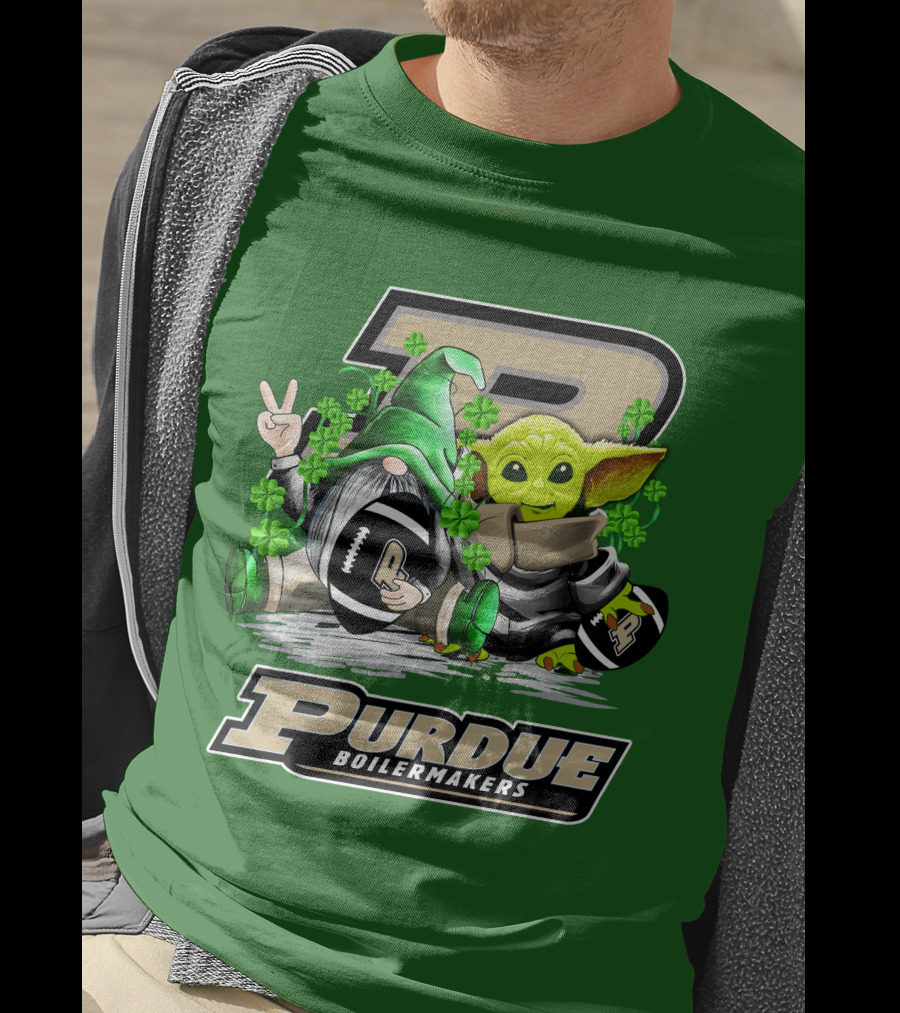 Purdue Boilermakers St. Patrick's Day Football With Gnome And Baby Alien T-Shirt
