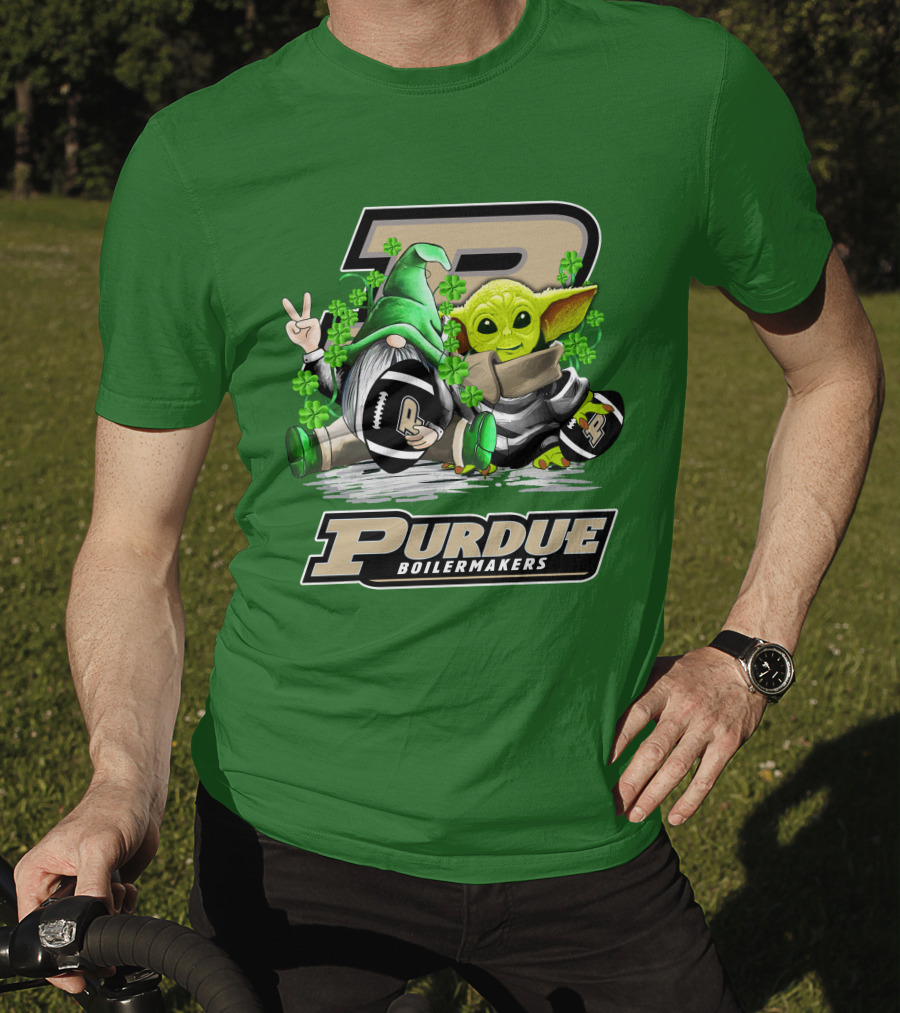 Purdue Boilermakers St. Patrick's Day Football With Gnome And Baby Alien T-Shirt