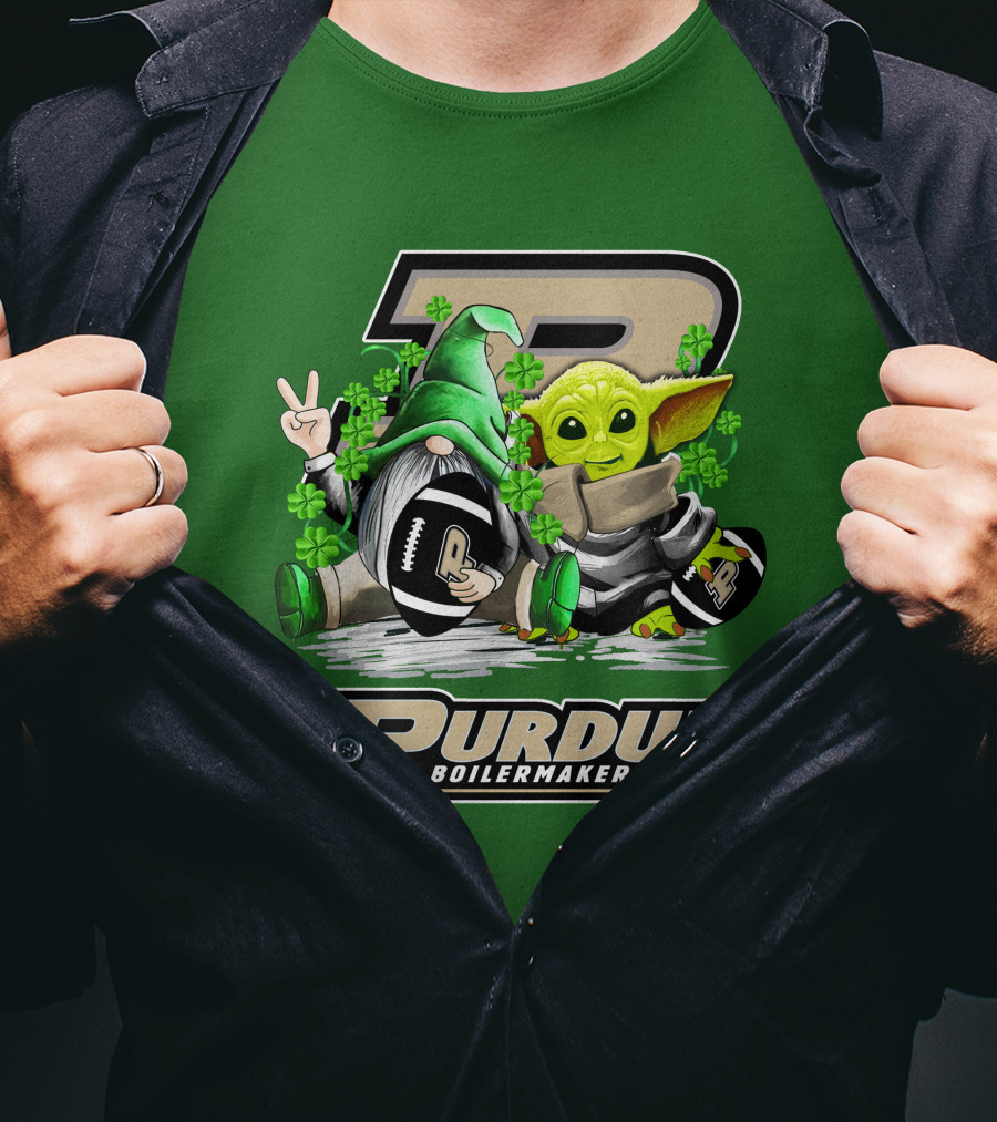 Purdue Boilermakers St. Patrick's Day Football With Gnome And Baby Alien T-Shirt