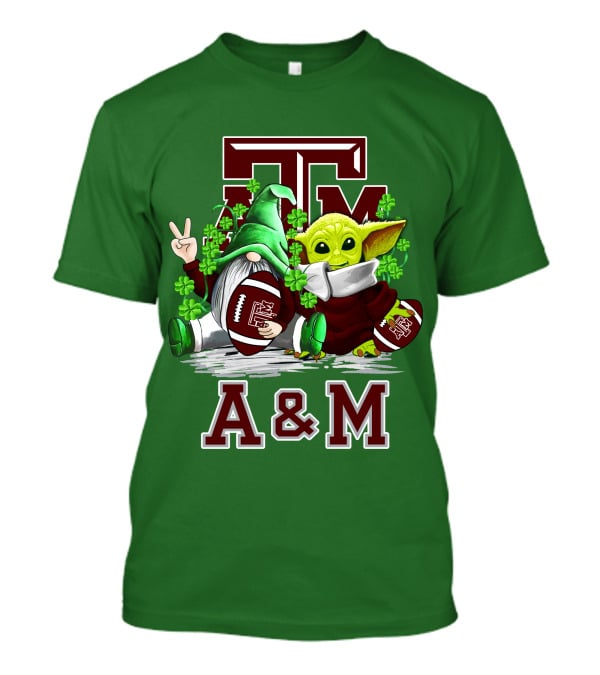 Texas A&M Aggies Football St. Patrick’s Day Gnome And Baby Alien With Shamrocks T-Shirt