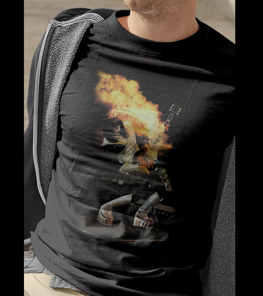 AF Live2 Spaceman Rock Guitar Flames T-Shirt