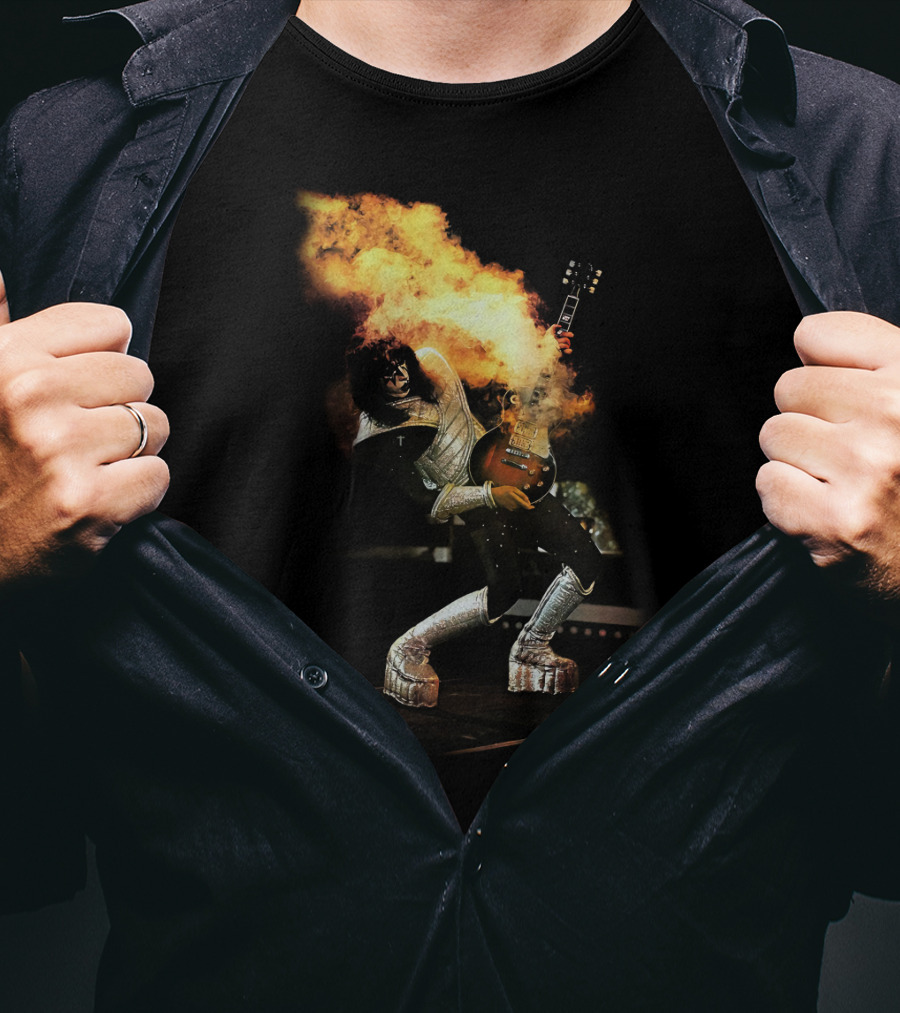 AF Live2 Spaceman Rock Guitar Flames T-Shirt