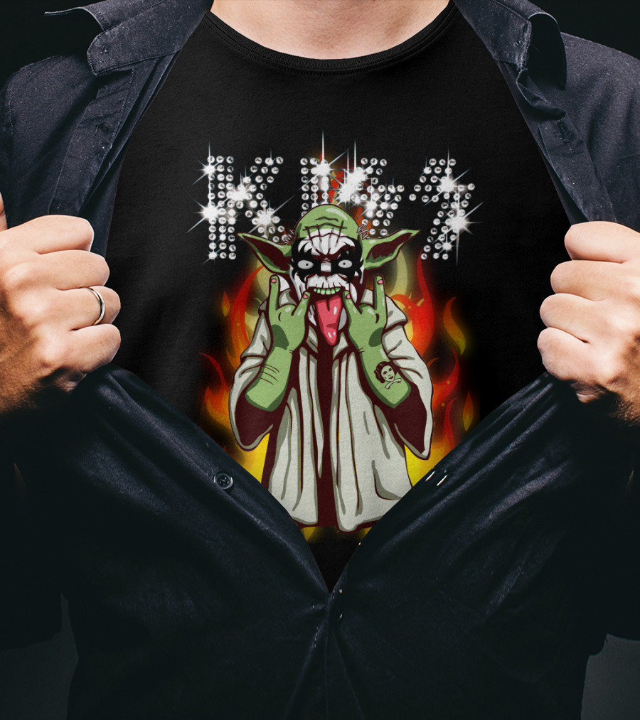Yod1 Star Wars KISS Mashup With Flames T-Shirt