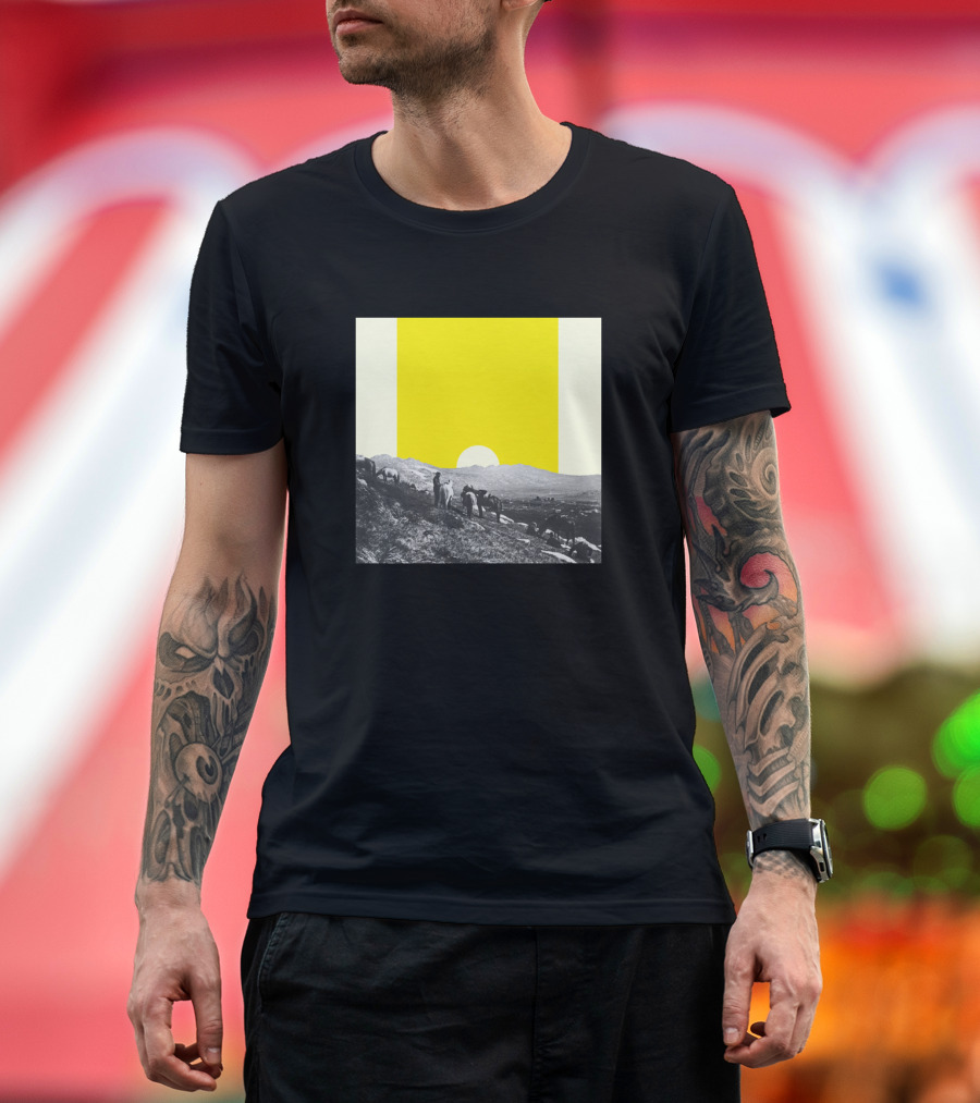 Lazy Sunday Afternoon Pastoral Scene with Herd and Sunset Yellow Sky T-Shirt