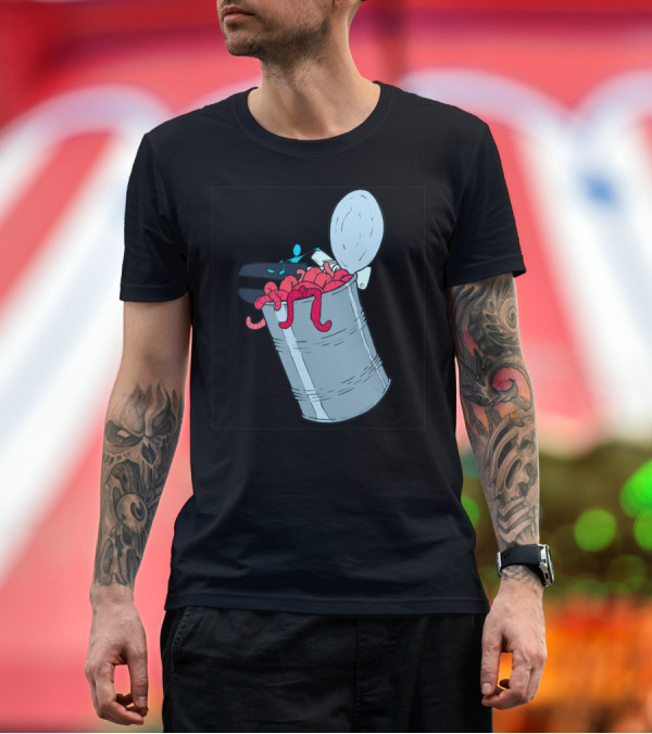Premium T-Shirt: Cartoon Figure Escaping Overfilled Can of Worms Adventure T-Shirt Cartoon Figure Escaping Overfilled Can of Worms Adventure T-Shirt