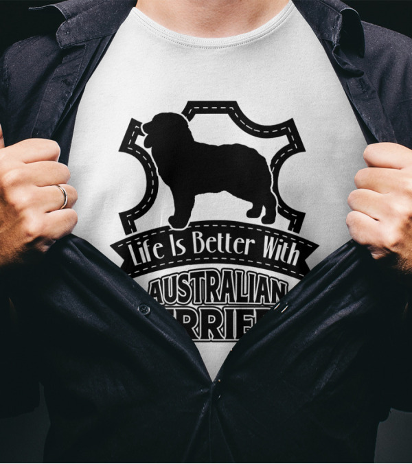 Life Is Better With Australian Terriers Silhouette Paw Print Emblem T-Shirt