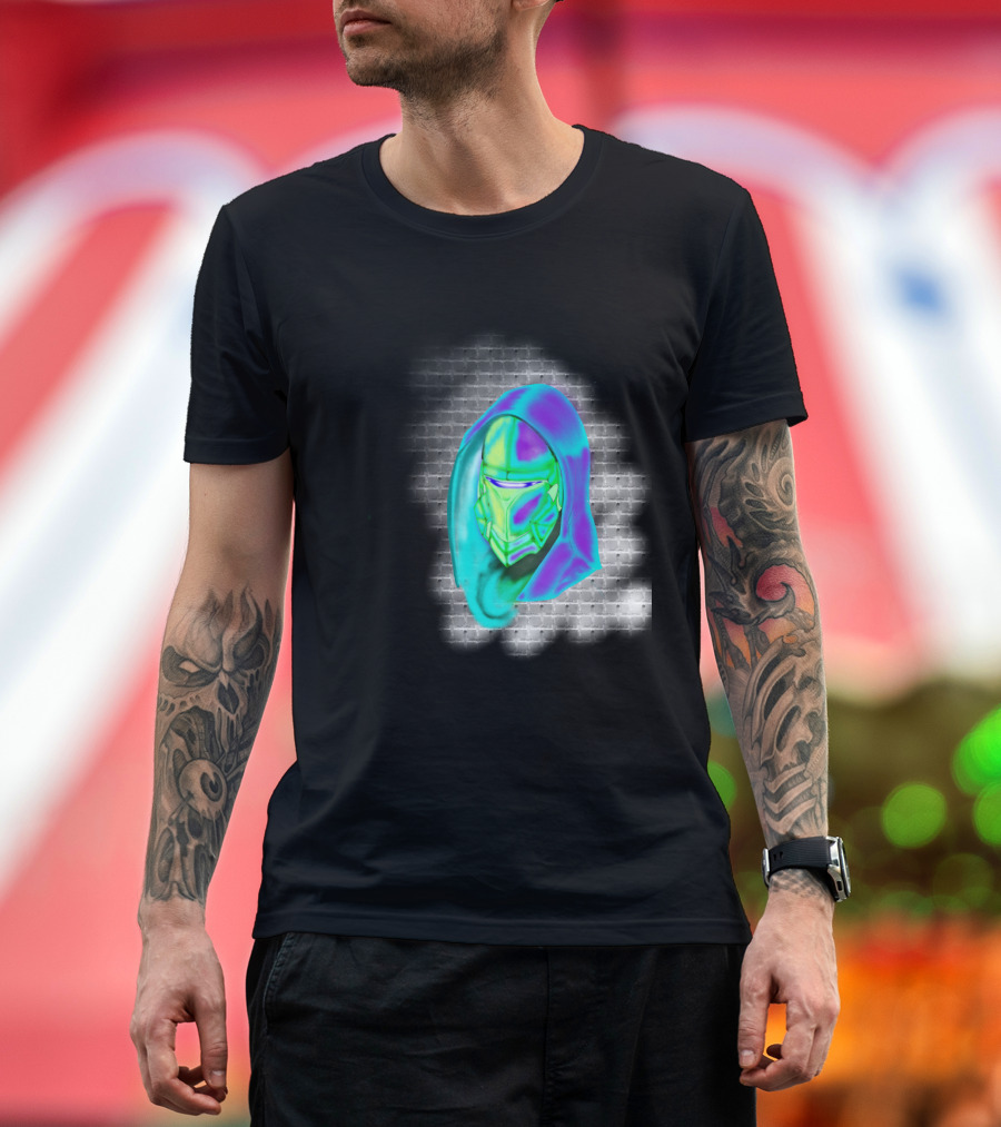 Hunter Class Neon Hooded Mask Against Brick Wall T-Shirt