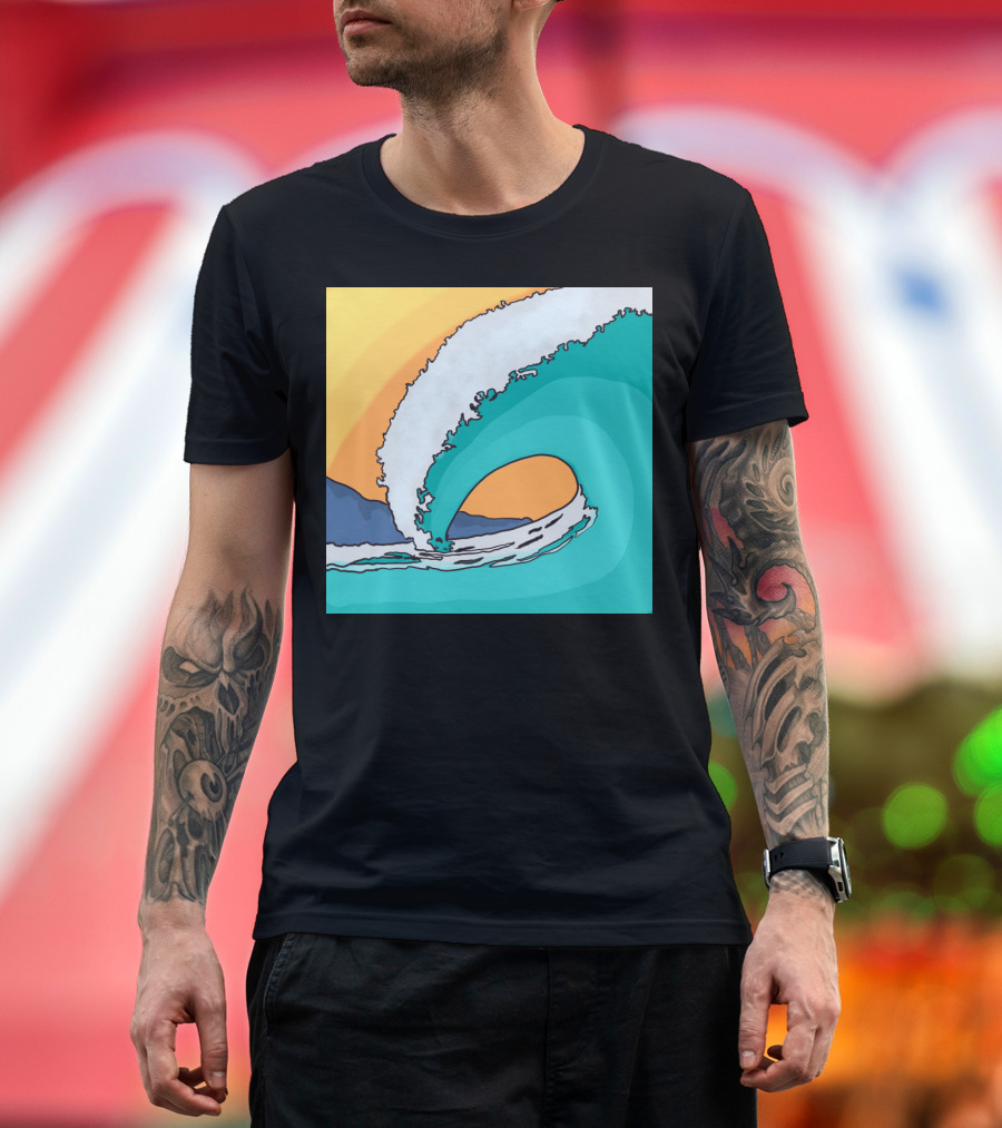 Vintage Surf Art with Retro Ocean Wave and Sunset T-Shirt