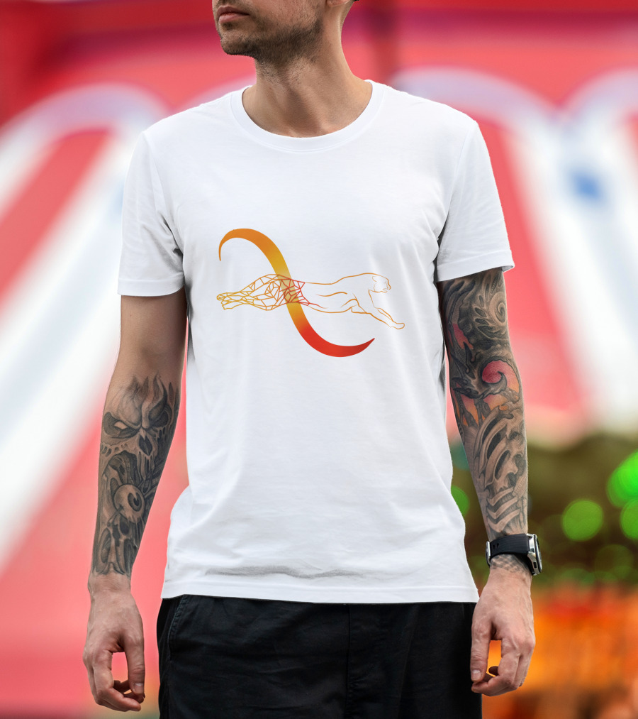 Cheetah Silhouette with Geometric Patterns and Flowing Gradient Stroke T-Shirt