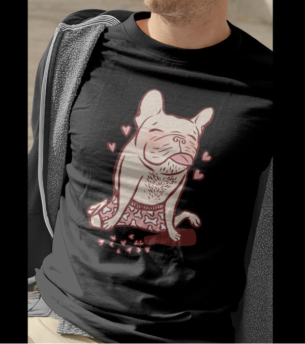 Frenchie Surrounded By Hearts With Bottle And Bone Pajamas In Love T-Shirt