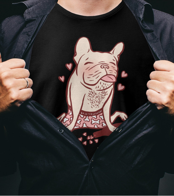 Frenchie Surrounded By Hearts With Bottle And Bone Pajamas In Love T-Shirt