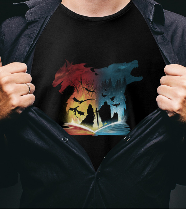 Epic Battle: Dragons And Direwolves In Book Of Fire And Ice T-Shirt