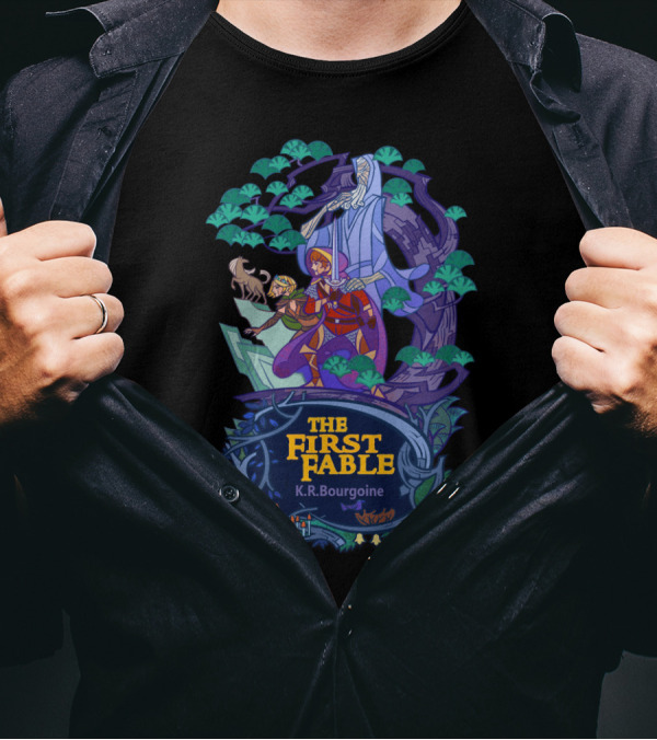 The First Fable K.R. Bourgoine Fantasy Adventure Scene With Mystical Tree And Character Duo T-Shirt