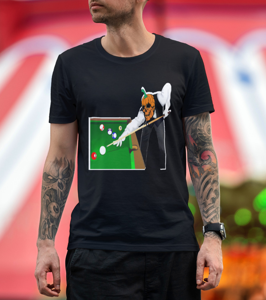 Jack-o'-Lantern Pool Player at Billiards Table T-Shirt
