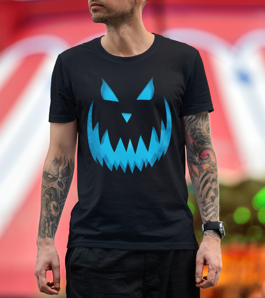 Halloween Scary Evil Blue Glow Pumpkin Face Jack O Lantern T-Shirt