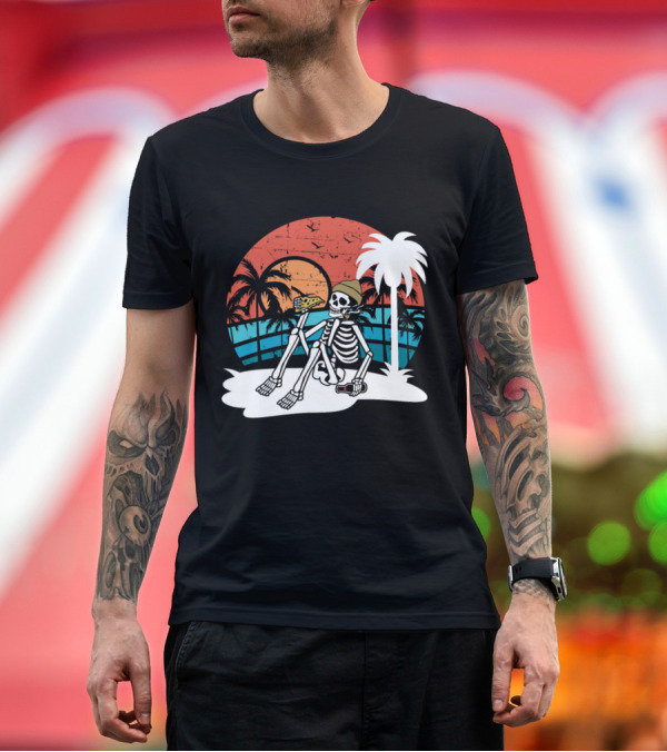 Premium T-Shirt: Skeleton Beach Sunset Pizza Chill Vibes T-Shirt Skeleton Beach Sunset Pizza Chill Vibes T-Shirt