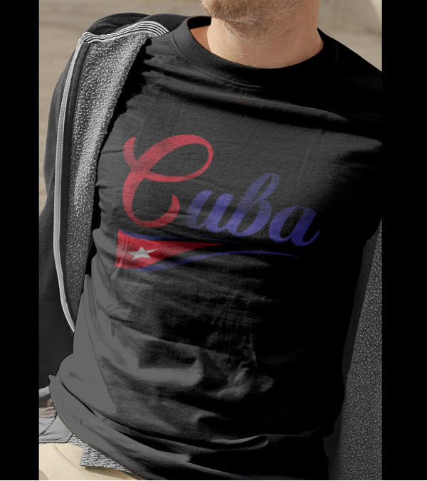 Cuba Flag Script Font Red Blue White Star T-Shirt