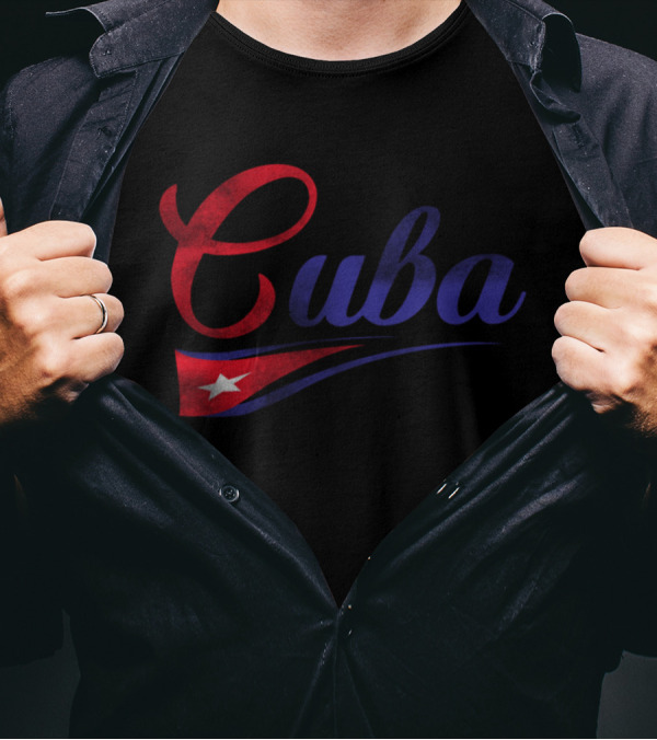 Cuba Flag Script Font Red Blue White Star T-Shirt