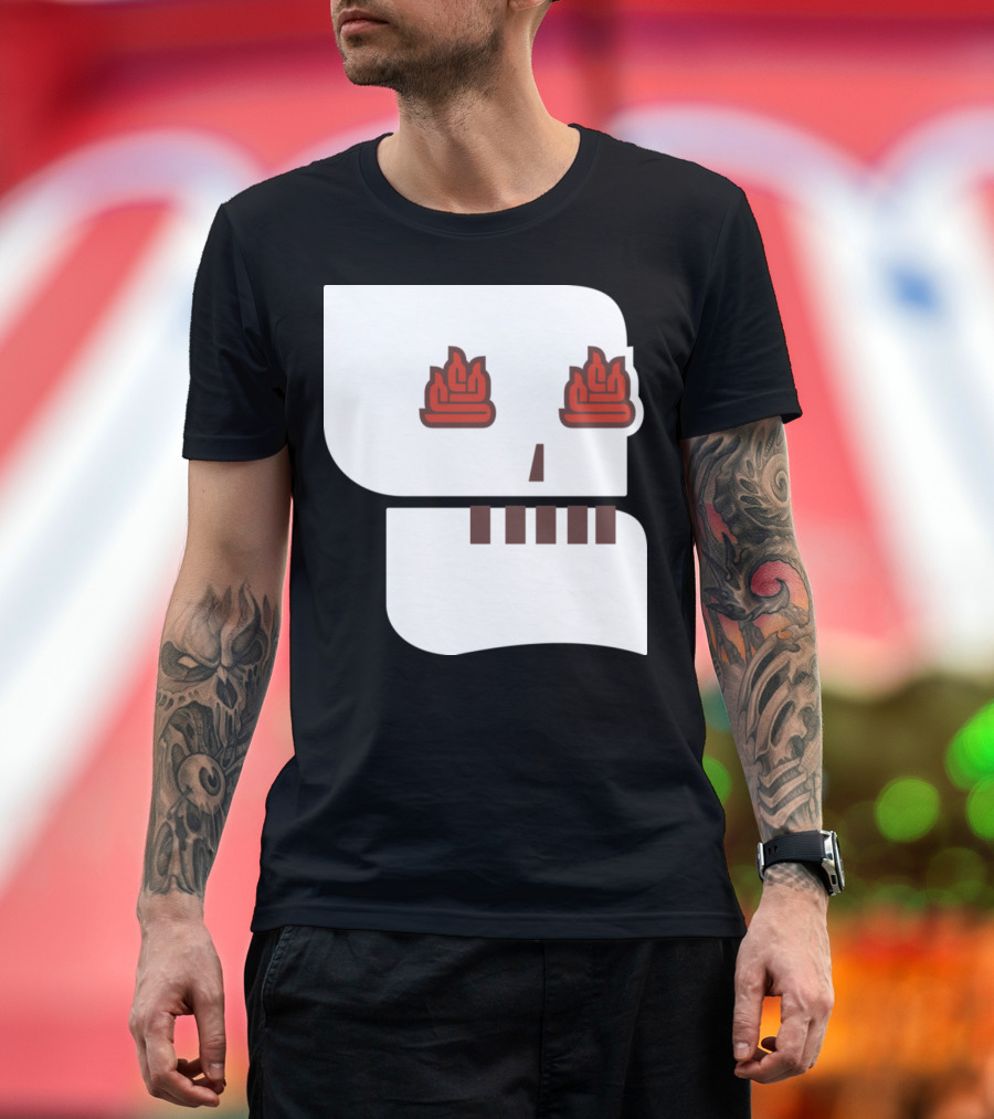 Seedy Underbelly T2 Skeleton Face with Red Fire Eye Motif T-Shirt