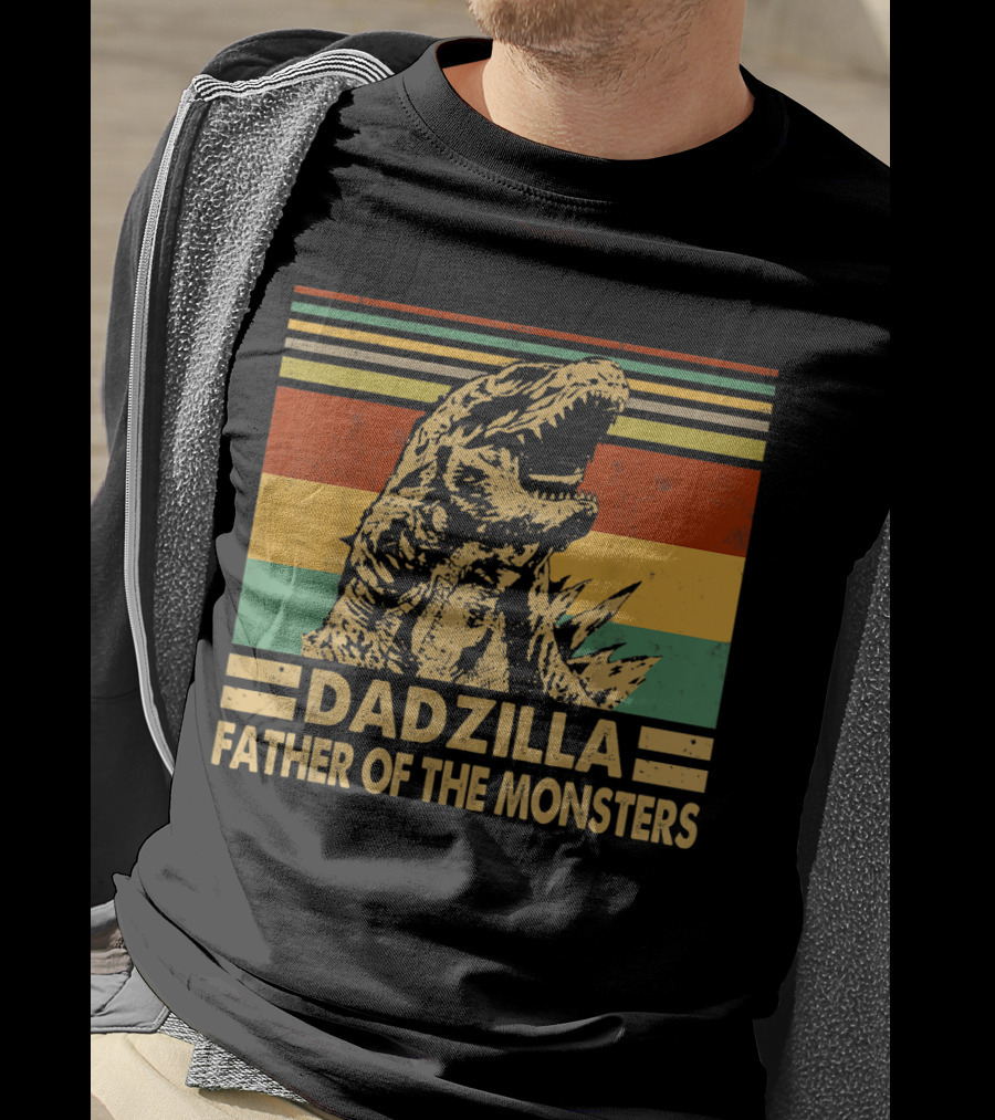 Dadzilla Father Of The Monsters Retro Stripes T-Shirt