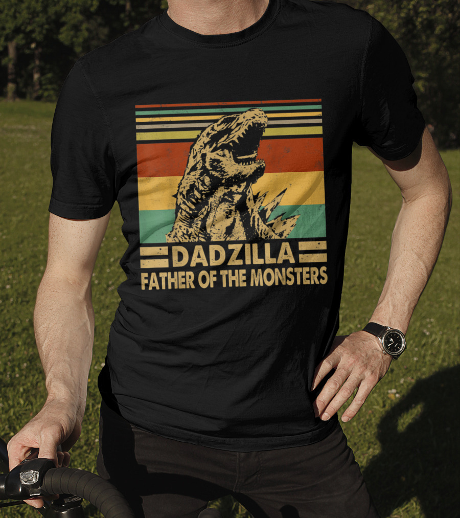 Dadzilla Father Of The Monsters Retro Stripes T-Shirt