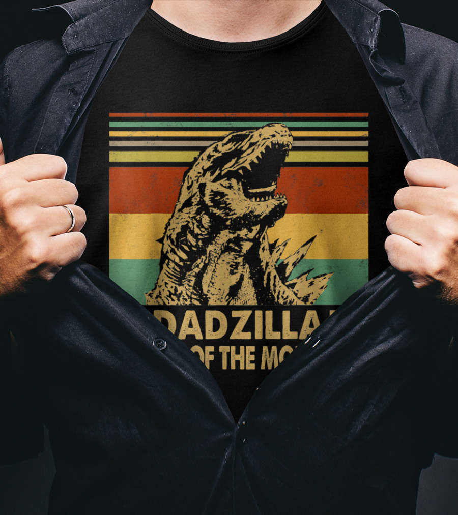 Dadzilla Father Of The Monsters Retro Stripes T-Shirt