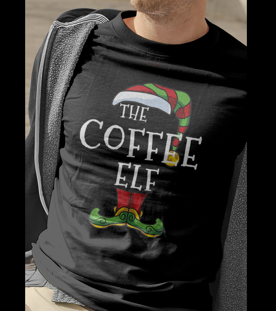 The Coffee Elf Christmas Holiday Family Pajama Party T-Shirt