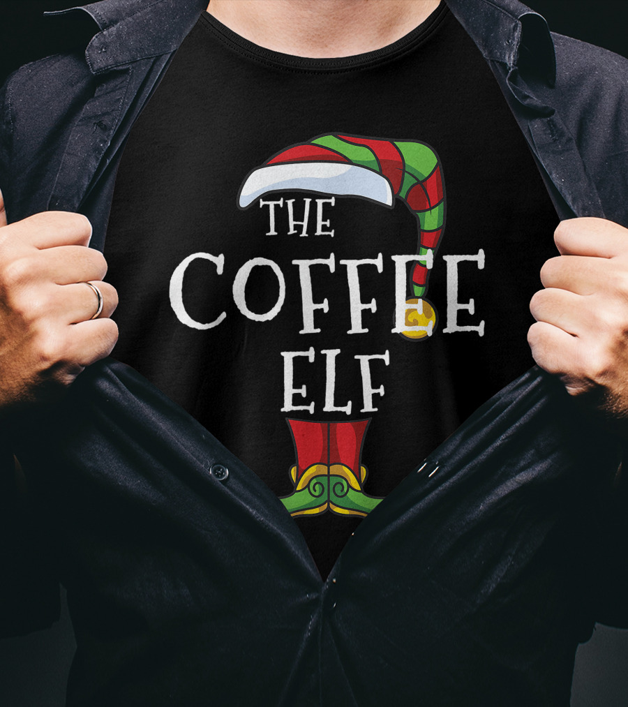 The Coffee Elf Christmas Holiday Family Pajama Party T-Shirt