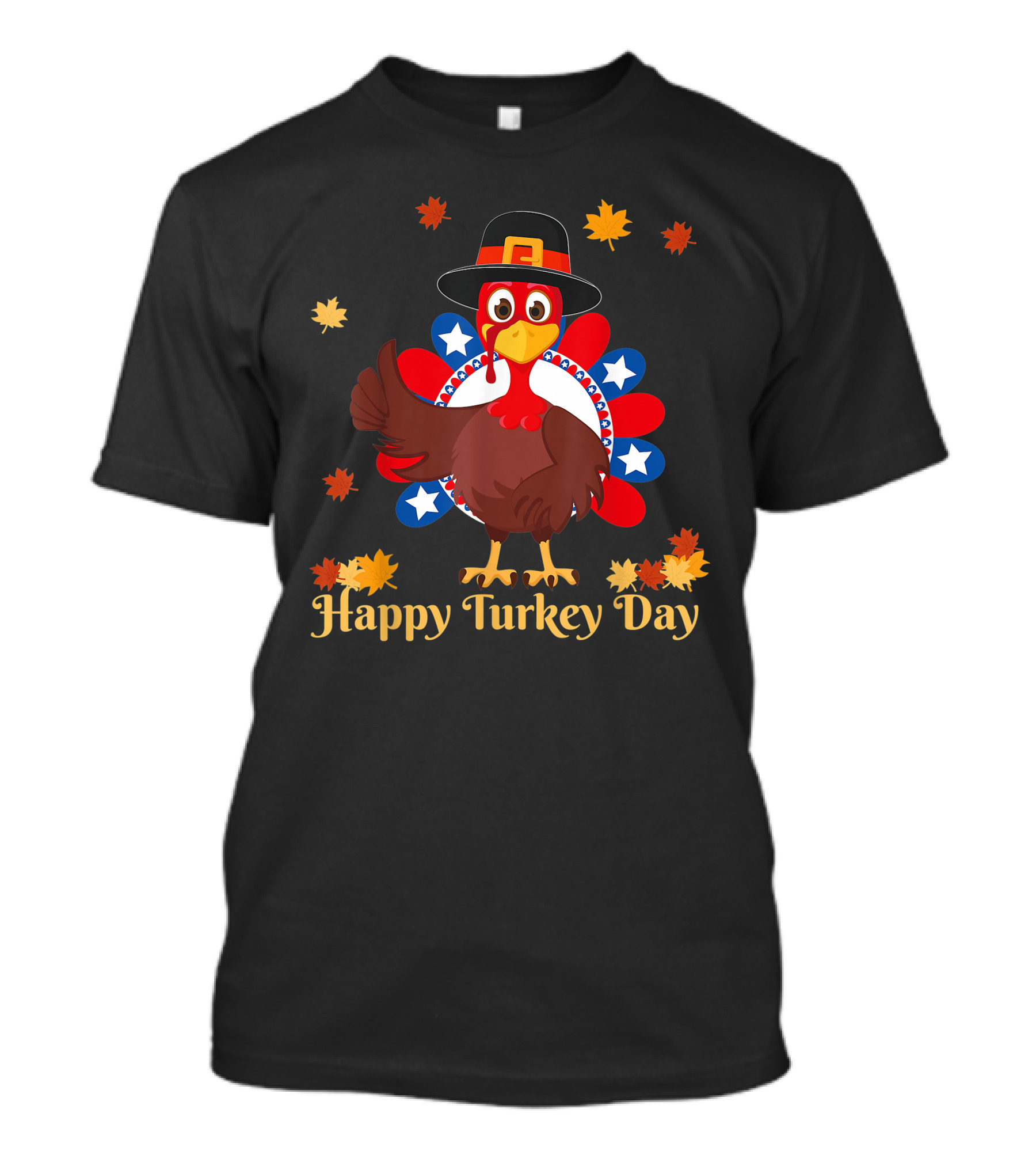 Happy Turkey Day Retro Thanksgiving USA Flag T-Shirt