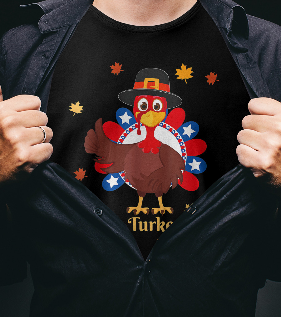 Happy Turkey Day Retro Thanksgiving USA Flag T-Shirt