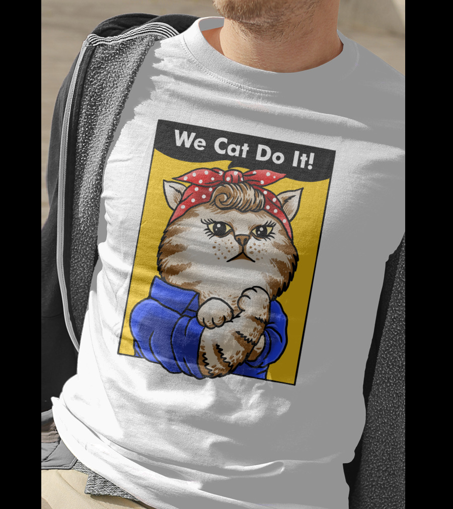 We Cat Do It Humorous Cat With Red Polka Dot Bandana And Blue T-Shirt
