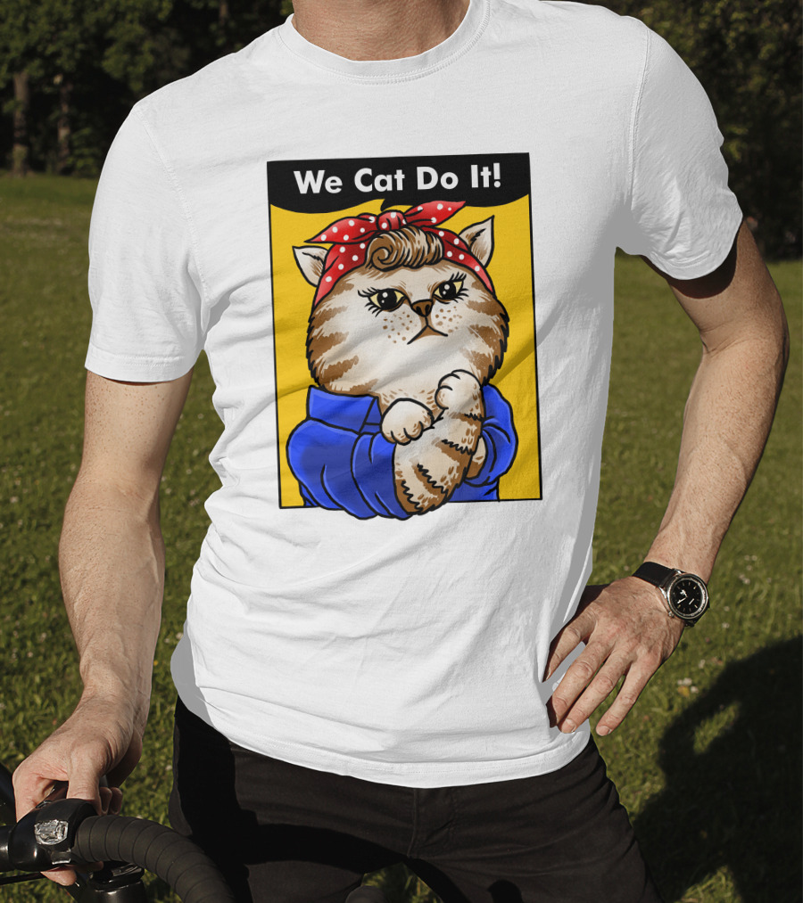 We Cat Do It Humorous Cat With Red Polka Dot Bandana And Blue T-Shirt