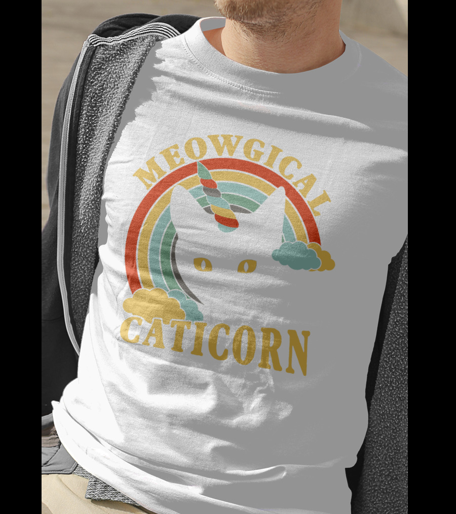 Meowgical Caticorn Rainbow Unicorn Cat T-Shirt