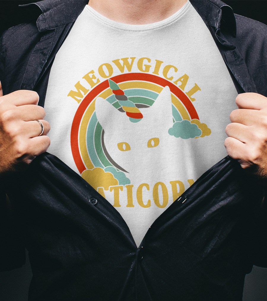 Meowgical Caticorn Rainbow Unicorn Cat T-Shirt