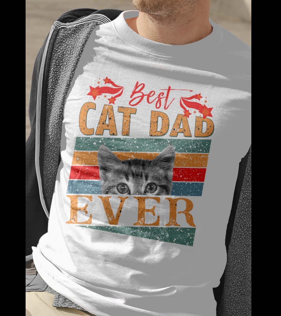 Best Cat Dad Ever Retro Stripes And Stars Kitten T-Shirt