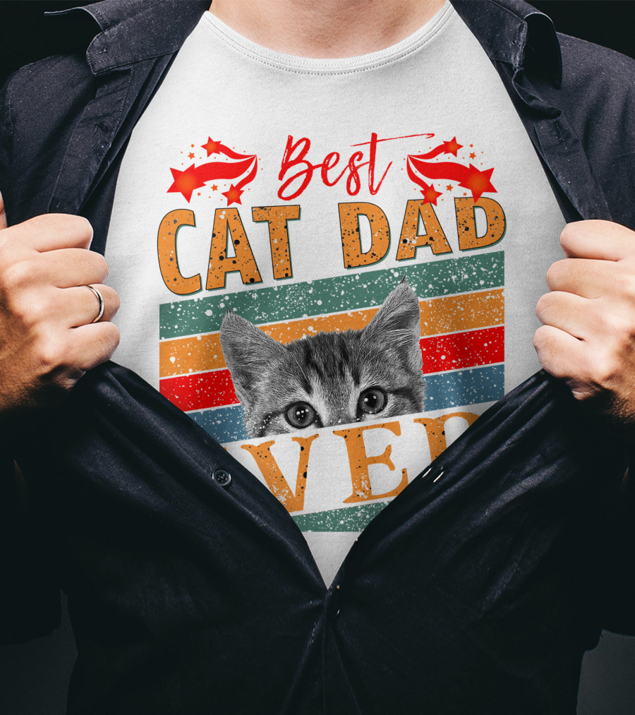 Best Cat Dad Ever Retro Stripes And Stars Kitten T-Shirt
