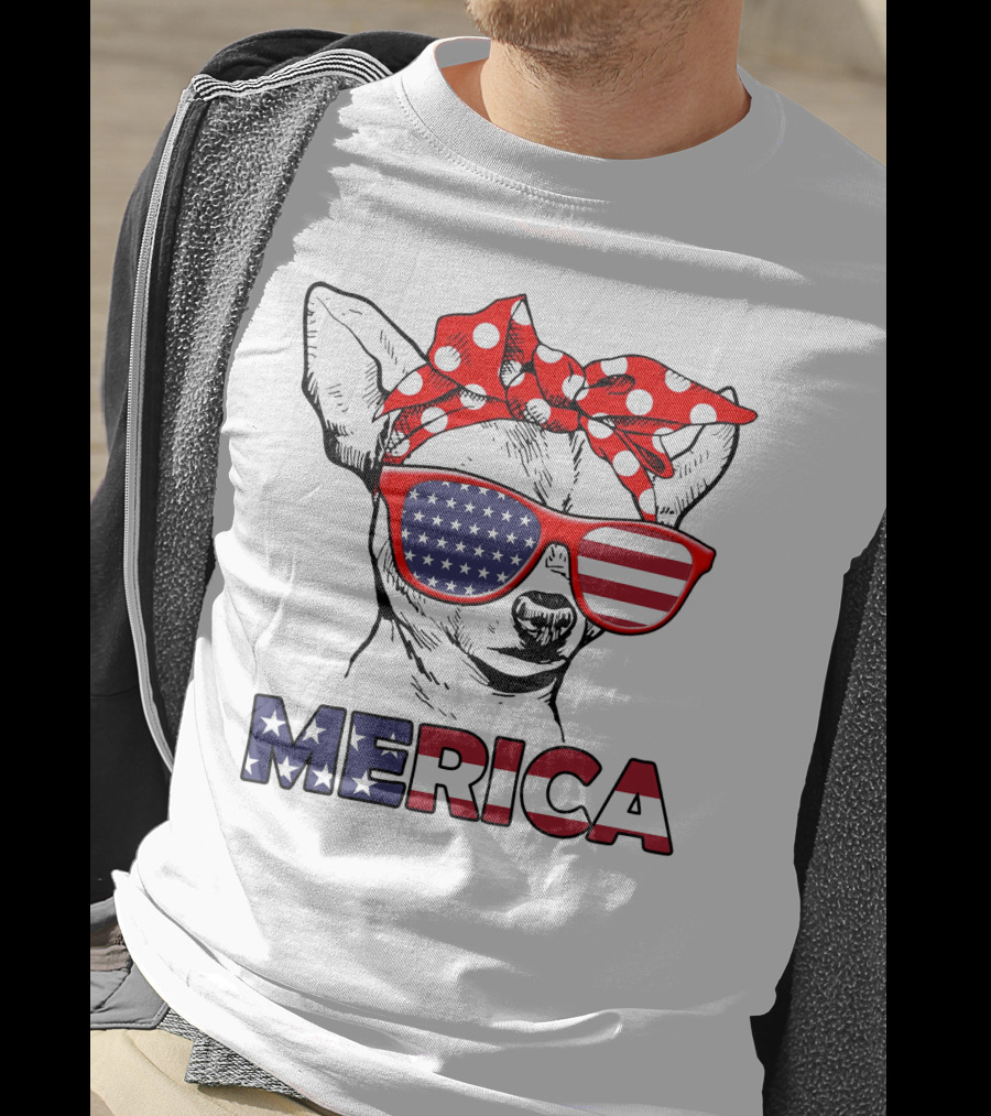 Chihuahua Merica USA Patriotic Glasses And Bandana T-Shirt