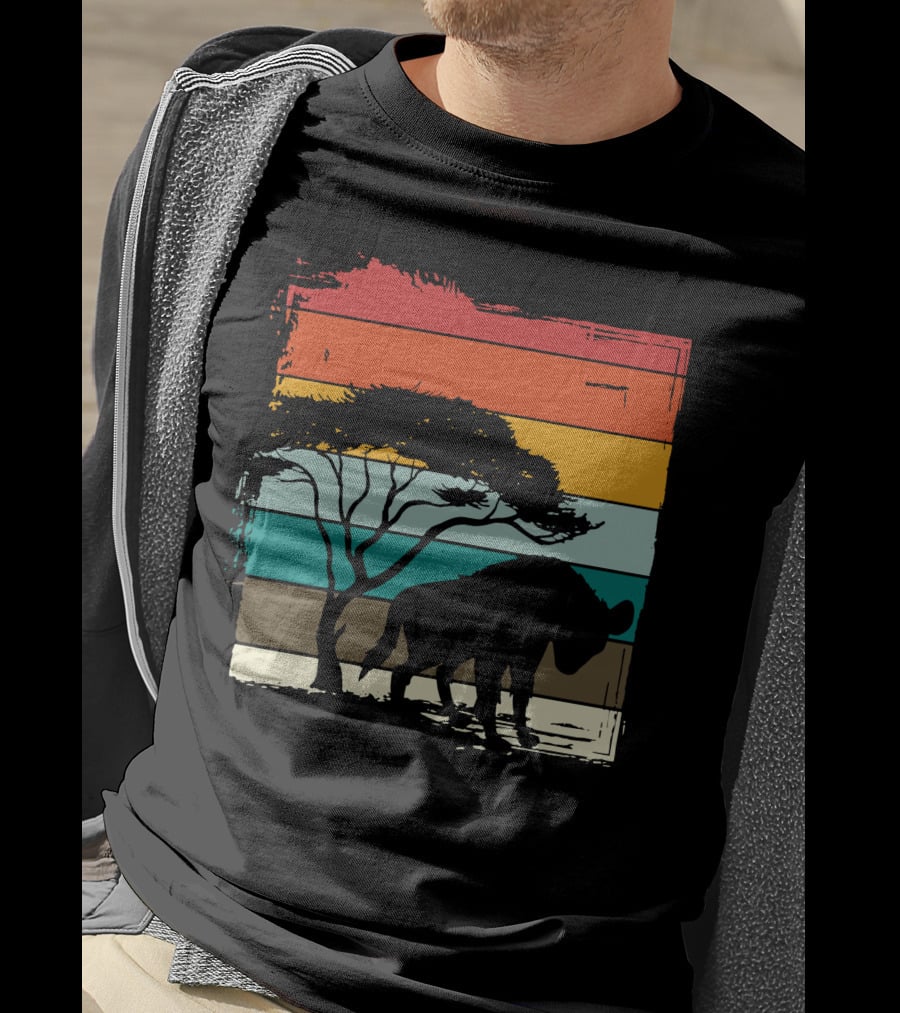 Hyenas Safari Africa Hyena Vintage Silhouette Sunset Scene T-Shirt