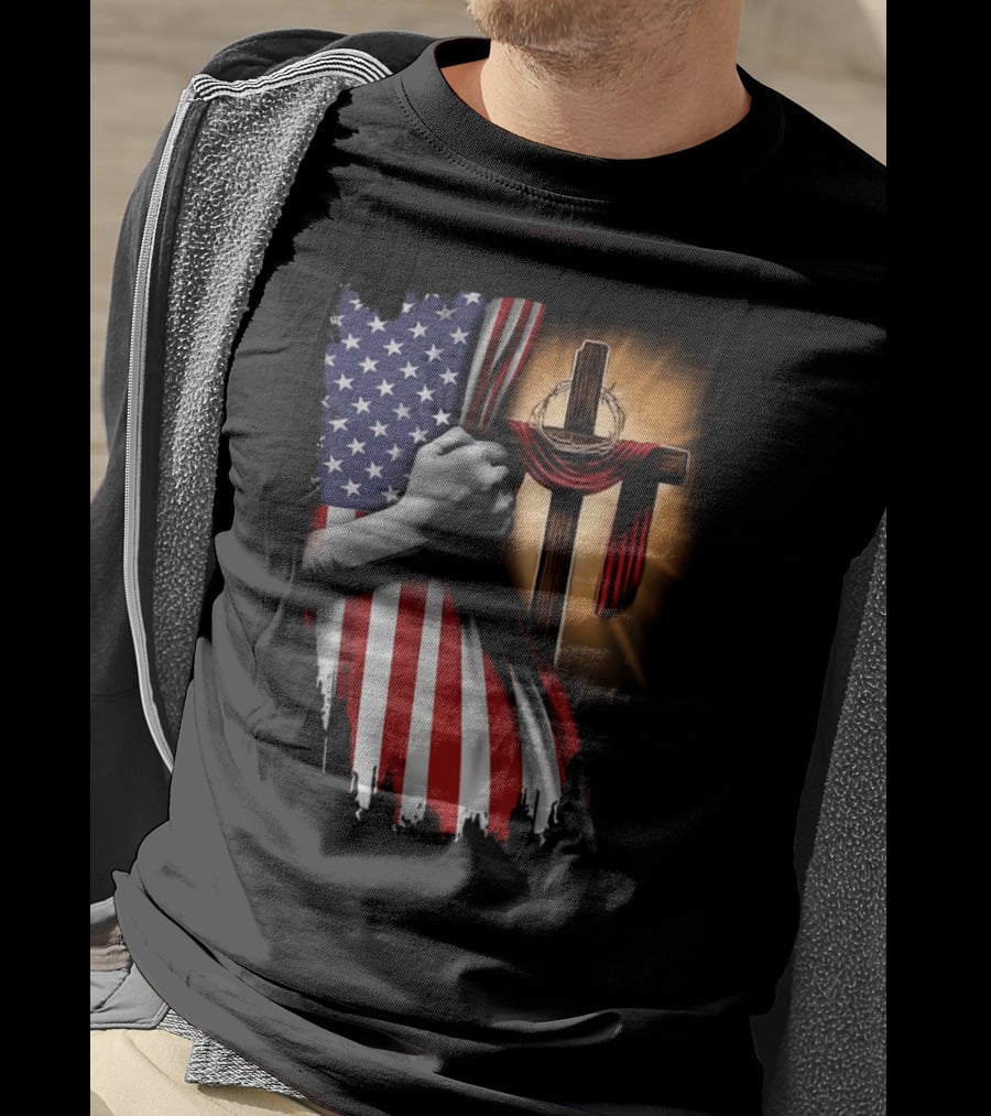 American Flag Cross Faith And Unity T-Shirt