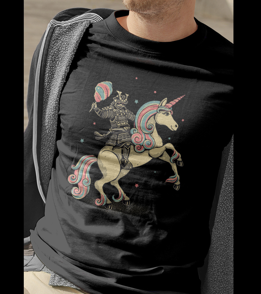 Cotton Candy Samurai Riding Unicorn T-Shirt