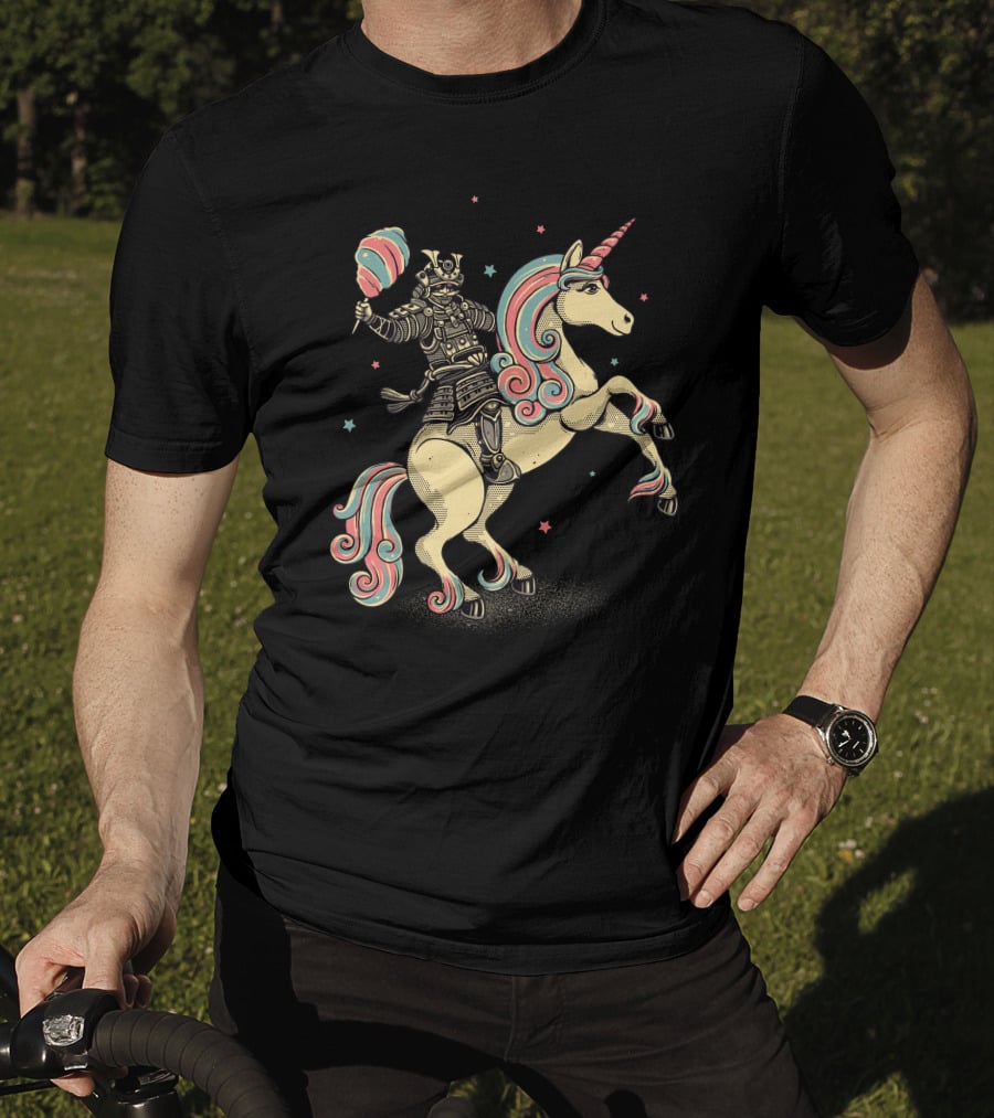 Cotton Candy Samurai Riding Unicorn T-Shirt